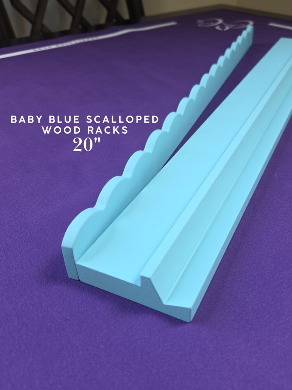 Scalloped Wood Mah Jongg Racks with Magnetic Pushers 20" - Baby Blue (Set of 4)
